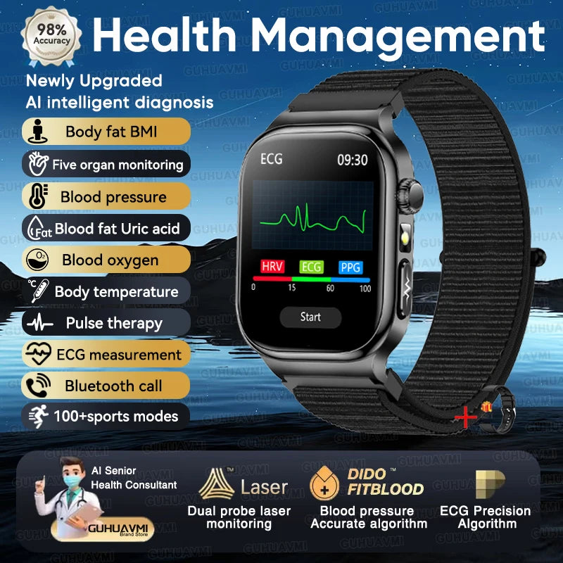 2025 New Precision detection ECG+PPG Uric acid Blood Fat SmartWatch Men Blood Pressure Blood oxygen Voice Call Health Smartwatch