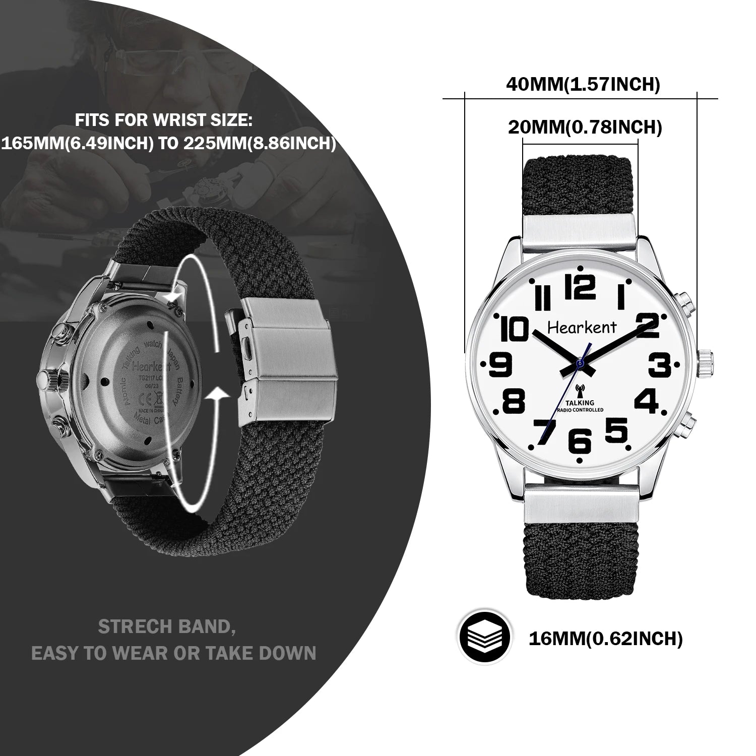 Hearkent English Talking Watch for Blind Men Visually Impaired with Alarm Hourly Chime Wristwatches Clock Big Number for Elderly - I YAN