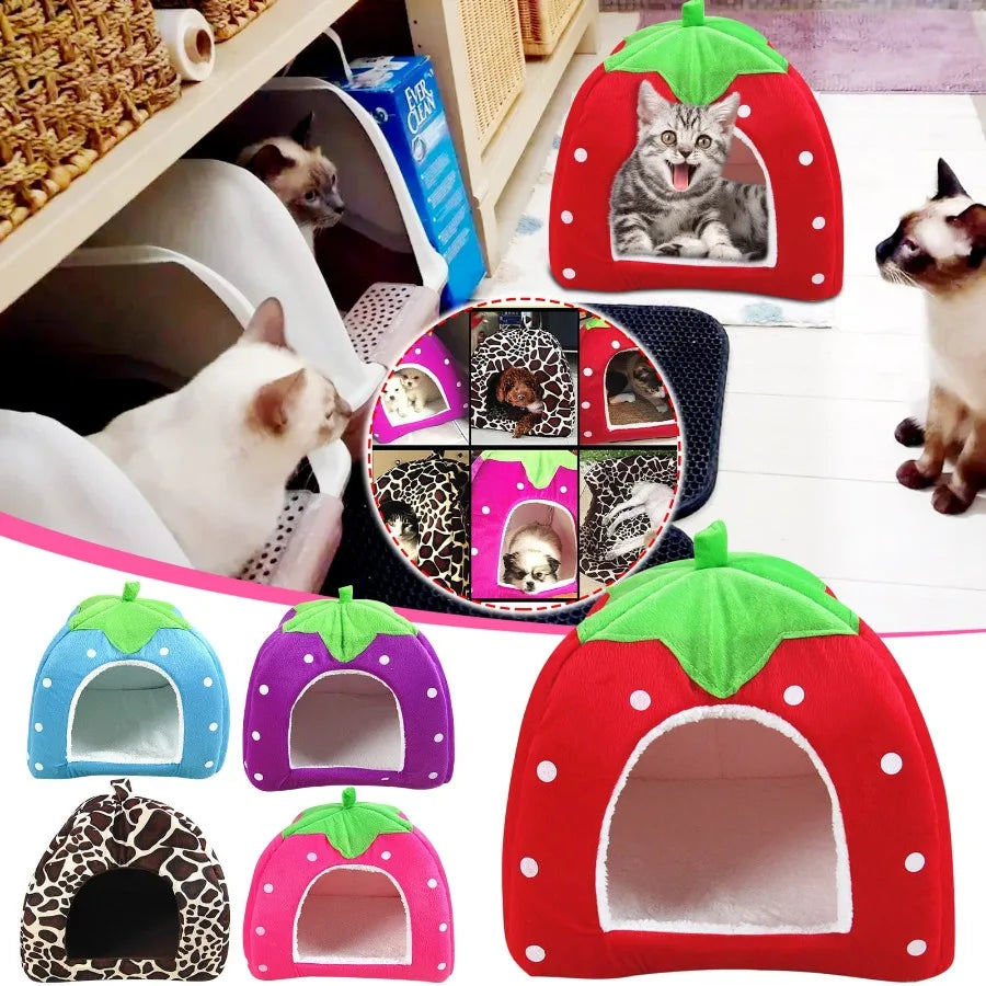 Strawberry Pet Bed for Dog, Puppy Cats Indoor Foldable Soft Warm Bed, Pet House Kennel Tent, S