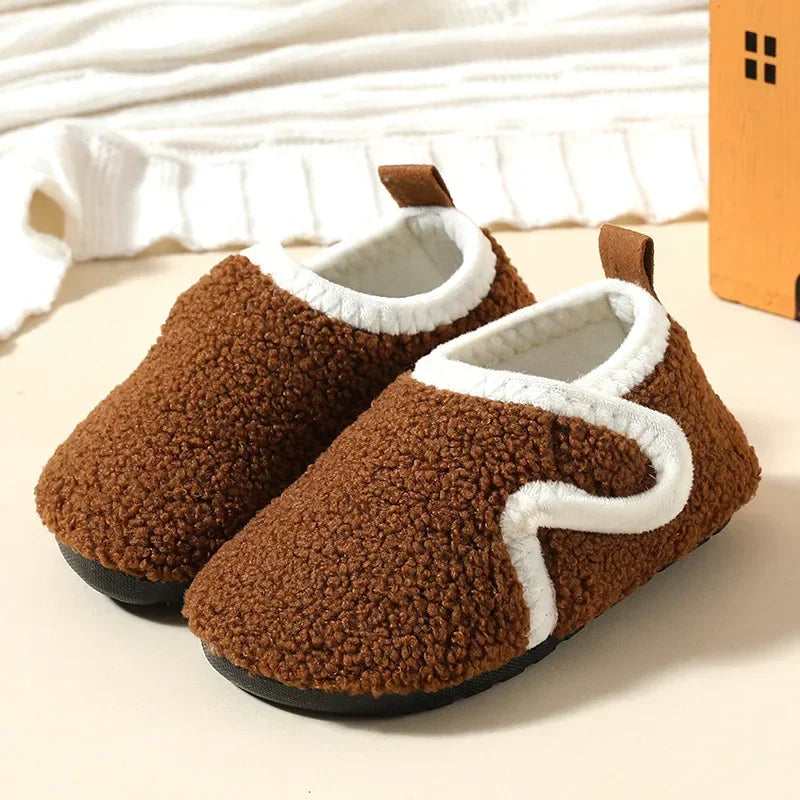 Pantuflas Child Cotton Slippers Solid Warm Kid Winter Home Shoe Boy Girl Plush Floor Shoe Indoor Soft Sole Anti-slip Cotton Shoe
