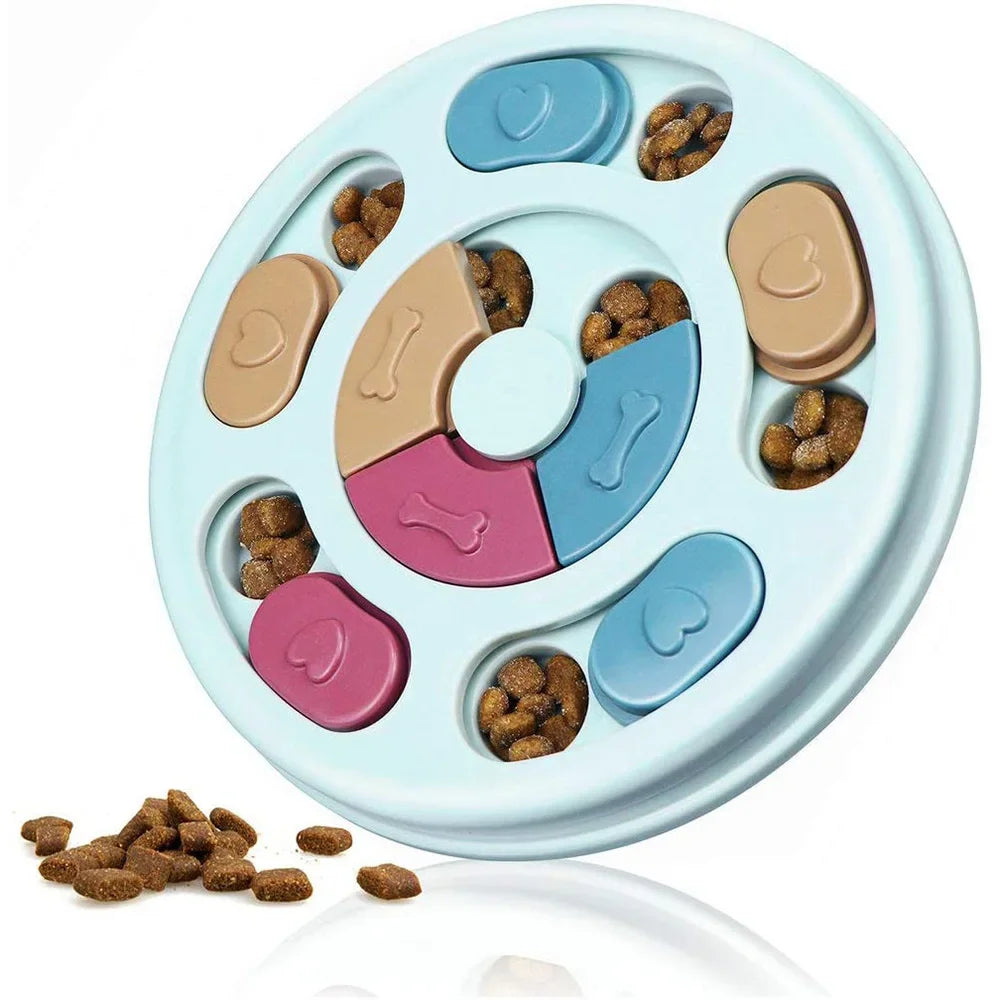 I YAN dog puzzle toy and slow feeder food dispenser with non-slip base, designed to increase IQ and promote slow eating for dogs and cats.