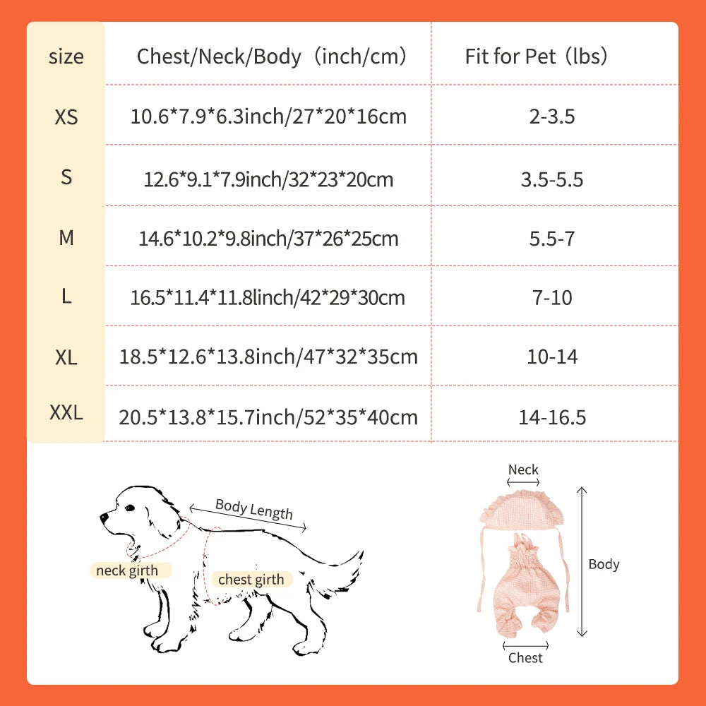 Dog Pajamas with Feet Adorable Plaid Pjs for Small Dogs Cute Cats Girls Overalls Shirts Bib Pants with Cap Pet Puppy  Clothes