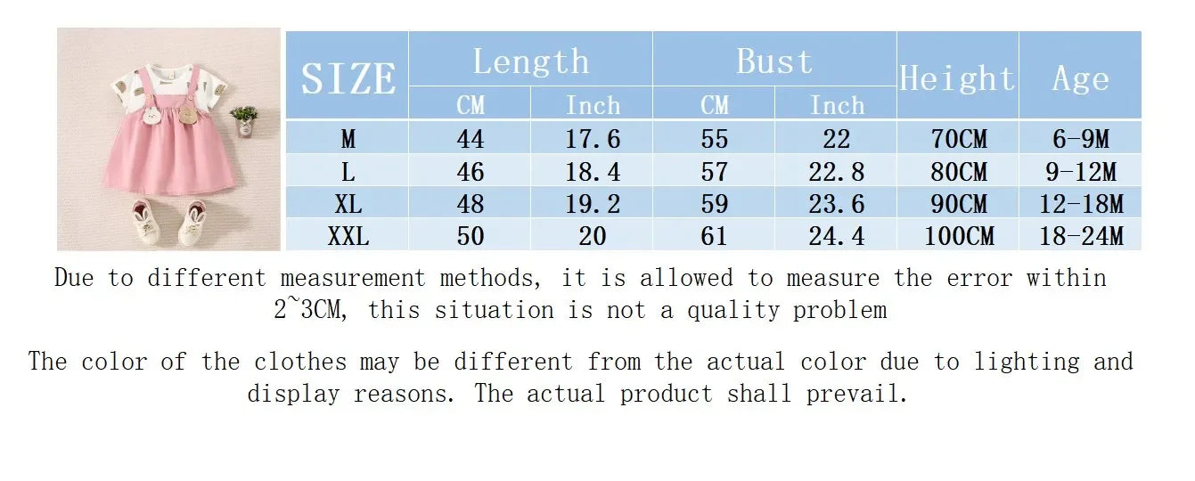 Summer Baby Girl Cotton Teddy Bear Printed Short Sleeved Dress For Girls Fake Two-Piece Strap Dress Cute Dress