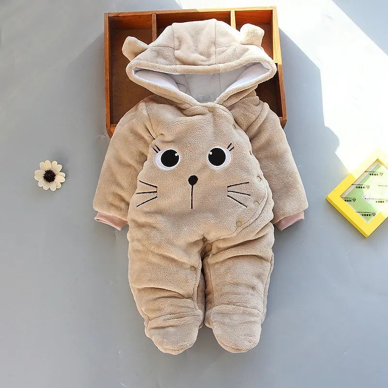 Autumn Winter Baby Boy Rompers Hooded Thick Cotton Newborn Jumpsuit Infant Baby Girl Overalls Toddler New Born Coat