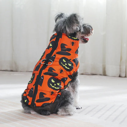 Halloween Dog Jacket Coat Autumn Winter Puppy Clothes For Small Medium Dogs Cat Funny Pumpkin Print Pet Cosplay Costume Yorkie