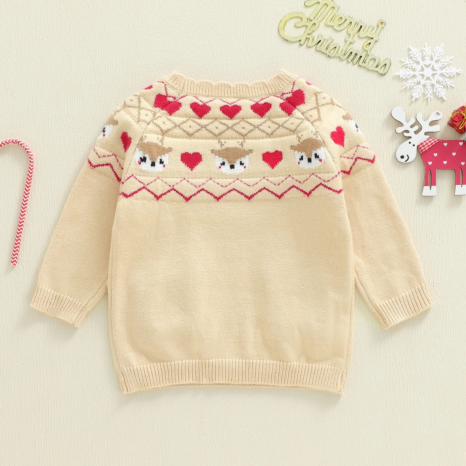 Toddler Boys Girls Fall Winter Christmas Sweater Long Sleeve Crew Neck Reindeer Knit Tops Colorful Pullover Tops for 0-4 Years
