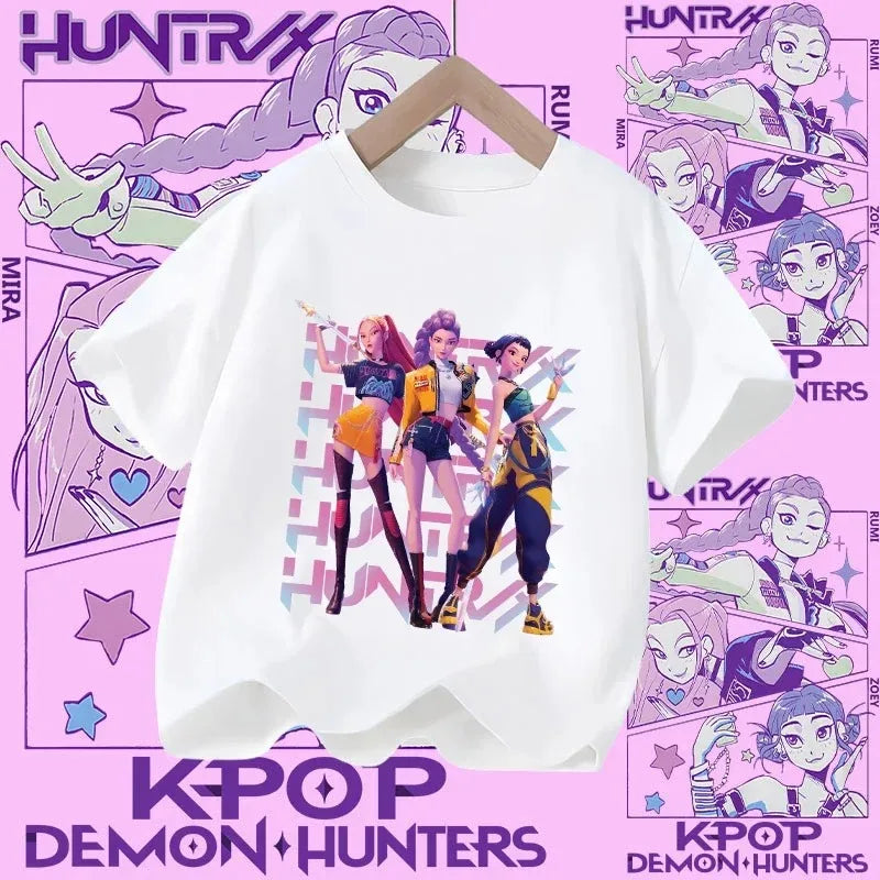 Soft Cotton T-Shirt for Girls  Movie Design Children's Clothing Gifts K-Pop Demon Hunters Fans Fashionable Casual Tops Summer