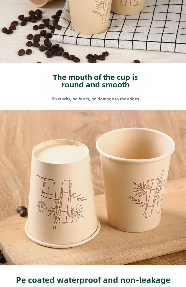 50 Pcs for Office Food Grade Water Cup,Thickened Paper Fiber Paper Cups, Disposable Paper Cups, Natural Bamboo Fiber Cups Hot