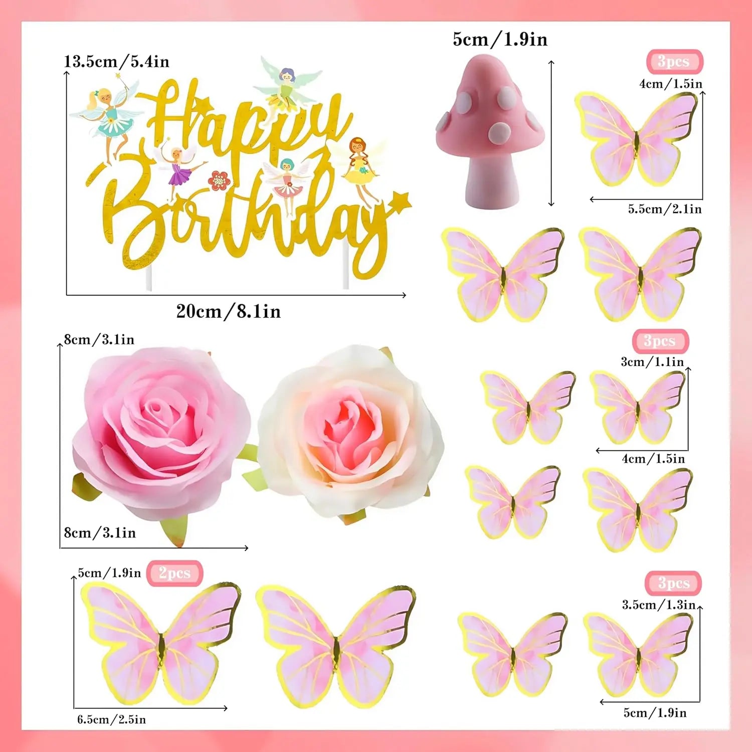 Fairy Cake Toppers Mushroom House Cake Decor Butterfly Cake Decor Fairy Garden Topper Fairy Party Supplies Flower Cupcake Topper