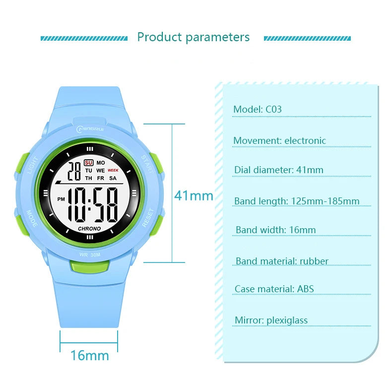 Kids waterproof smart watch by I YAN featuring luminous display, alarm, and electronic design for boys and girls.