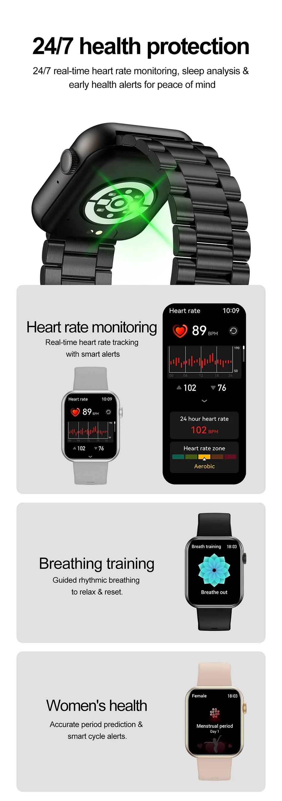 New Smart Watch Full Touch Screen Bluetooth Call AI Voice Heart Rate Waterproof Watches Sports Bracelet Smartwatch Women