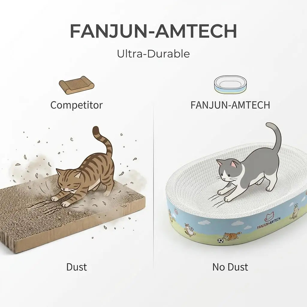 Large oval cat scratcher bed by I YAN with corrugated lounge and anti-slip base, perfect for feline lounging and scratching.
