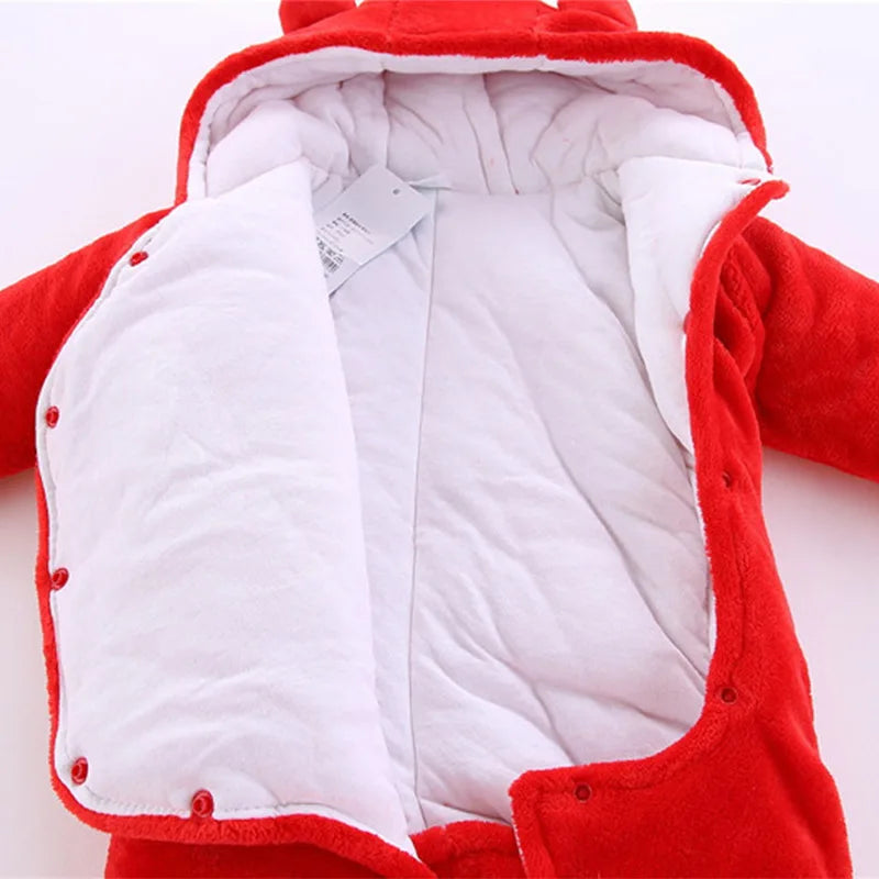 Autumn Winter Baby Boy Rompers Hooded Thick Cotton Newborn Jumpsuit Infant Baby Girl Overalls Toddler New Born Coat