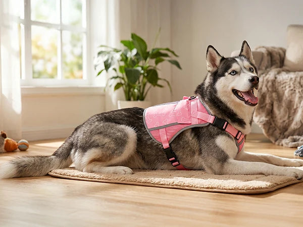 Pink I YAN dog cooling vest harness with four ice packs and adjustable straps, designed for large dogs' cooling needs.