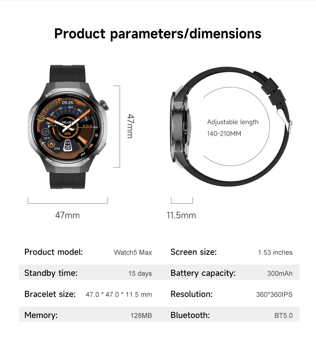 Watch 5 Pro GPS Track Compass Smart Watch Men 360*360 AMOLED Screen NFC BT Call Waterproof Health Monitor Man Smartwatches