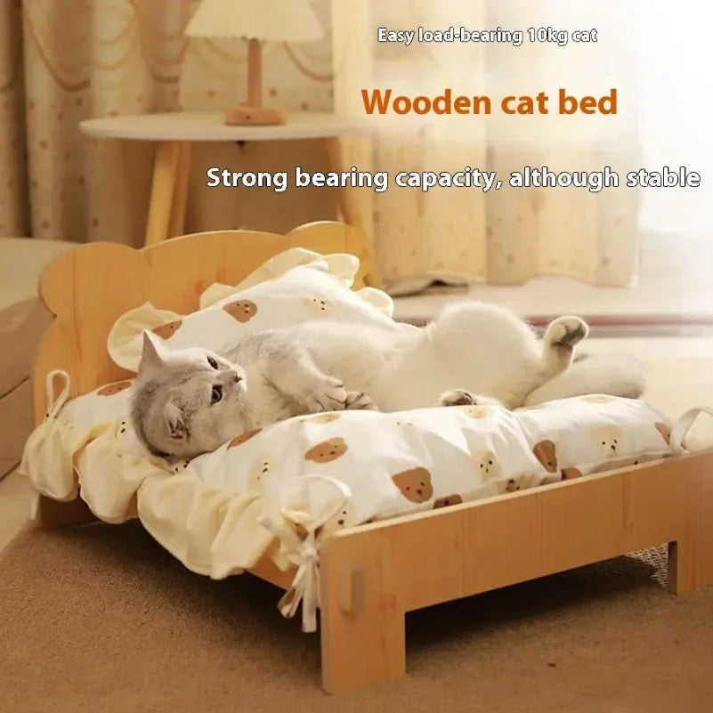 Solid Wood Cat Bed Dog Bed Removable Mat Washable All Season Universal Cat Nest Dog House Pet Supplies Pet Bed Within 7kg