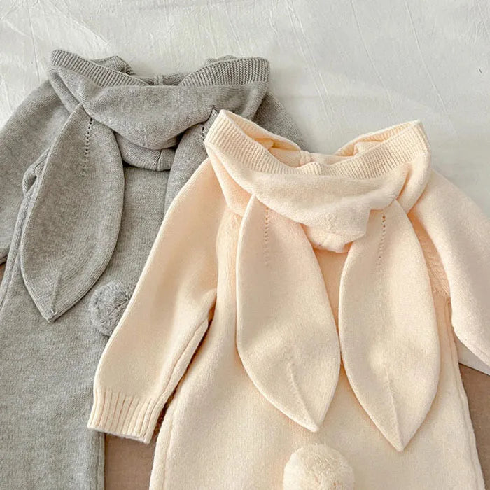 2026 New Spring 0-24M Toddler Baby Boys Girl Knitted Romper Long Sleeved Solid Color Hooded Infant Baby Knitted Jumpsuit