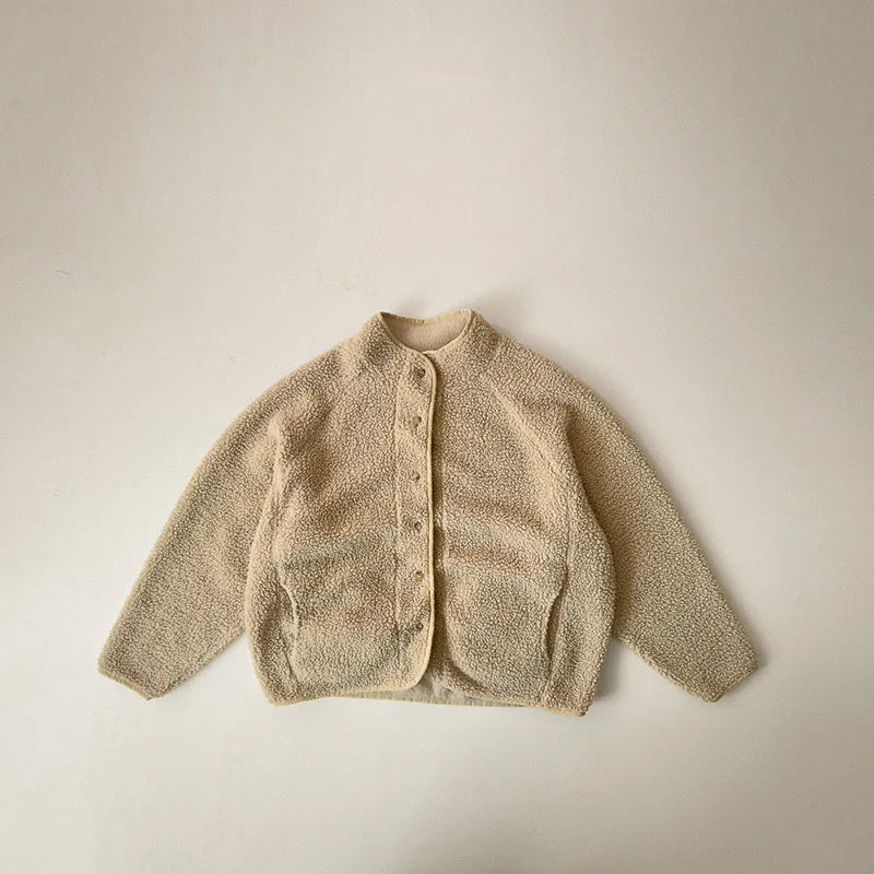 5125 Korean Children's Clothing 2024 Winter Boys and Girls Pure Color Lamb Wool Coat Plus Velvet Padded Jackets