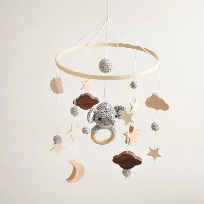 Baby Cloud Crib Mobile with Musical Box – Wooden Rattle Toy for Newborns 0–12M - I YAN