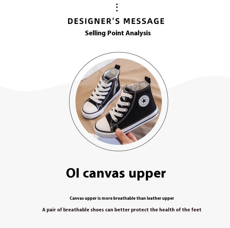 Children's High-Top Canvas Shoes Soft Bottom Comfortable Non-slip Casual Shoes Summer Simple Solid Color Lace-Up Canvas Shoes