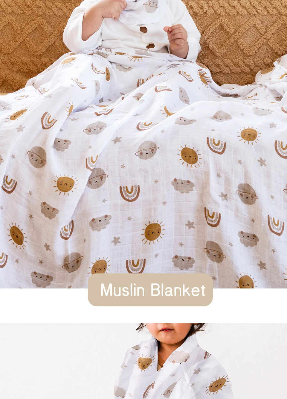 Bamboo Cotton Baby Muslin Swaddle Blanket 120x110cm – Soft Print Baby Towel Wrap for Newborns - I YAN