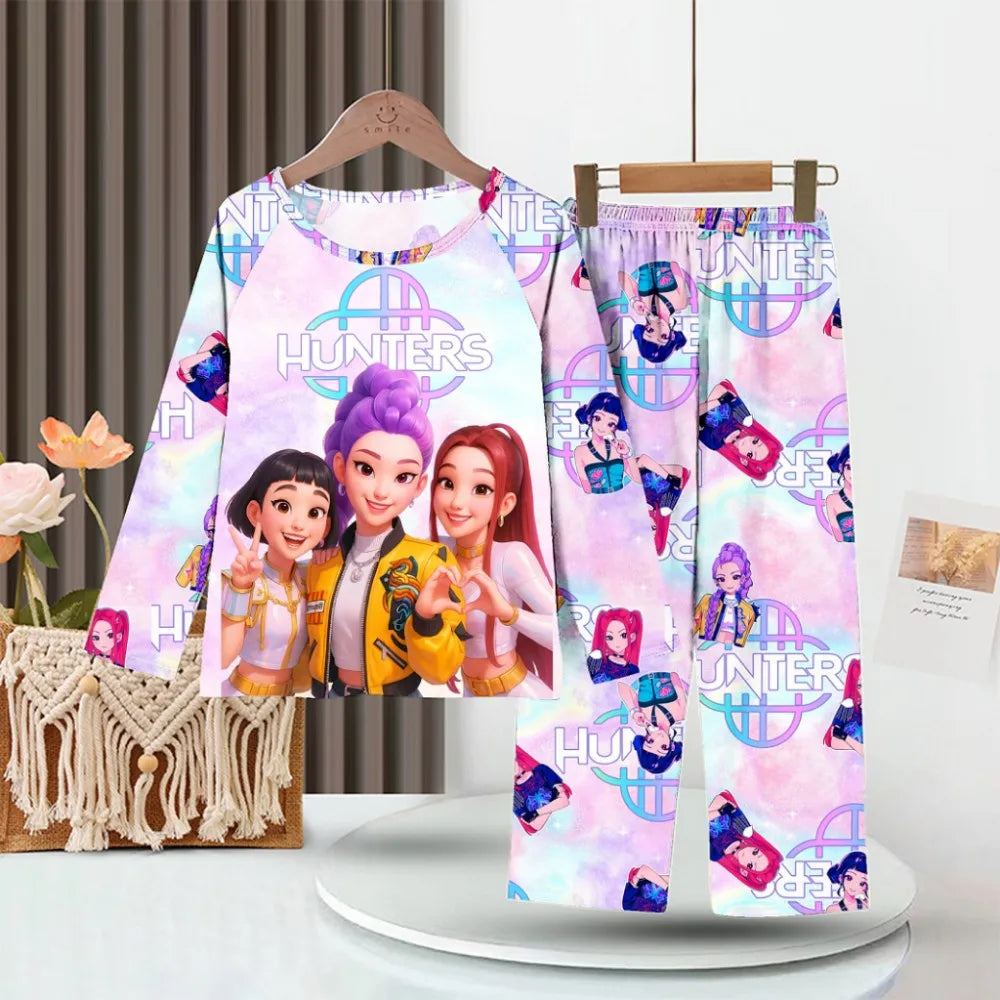 KPop Girls Pyjamas Suit Kids Pajamas Set Long Sleeve Girls Clothing 2pcs Children's Sleepwear Cartoon Boys Nightwear 3-14Y