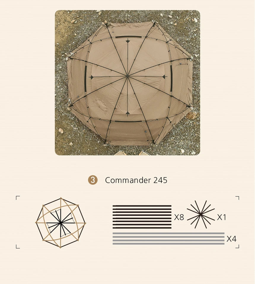 Camping Tent Commander Dome Tent Shelter Waterproof Windproof Ultra-light 70D Nylon 160/185/245CM