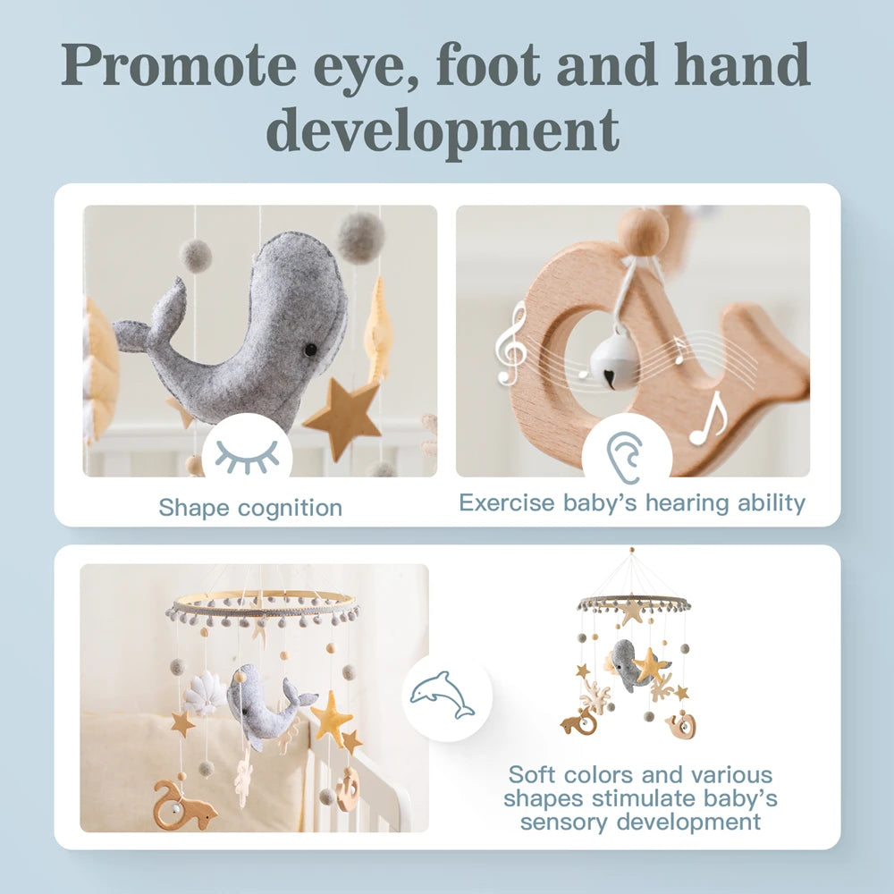 Blue Whale Baby Crib Mobile – Fabric & Bamboo Ring Nursery Decor for Newborns - I YAN