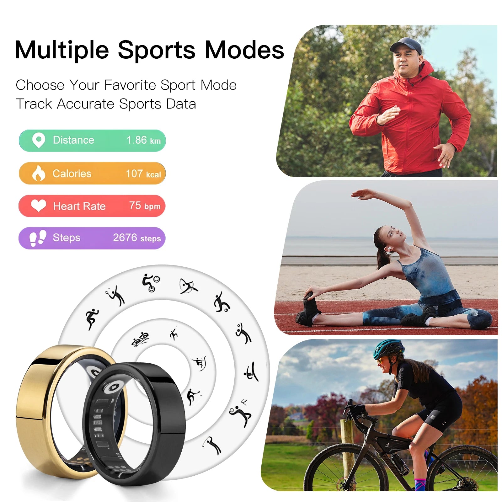 Amovan Nova Smart Ring Premium Quality GPS Sports Heart Rate Blood Oxygen Stress Sleep Temperature Monitor Meditation Ring