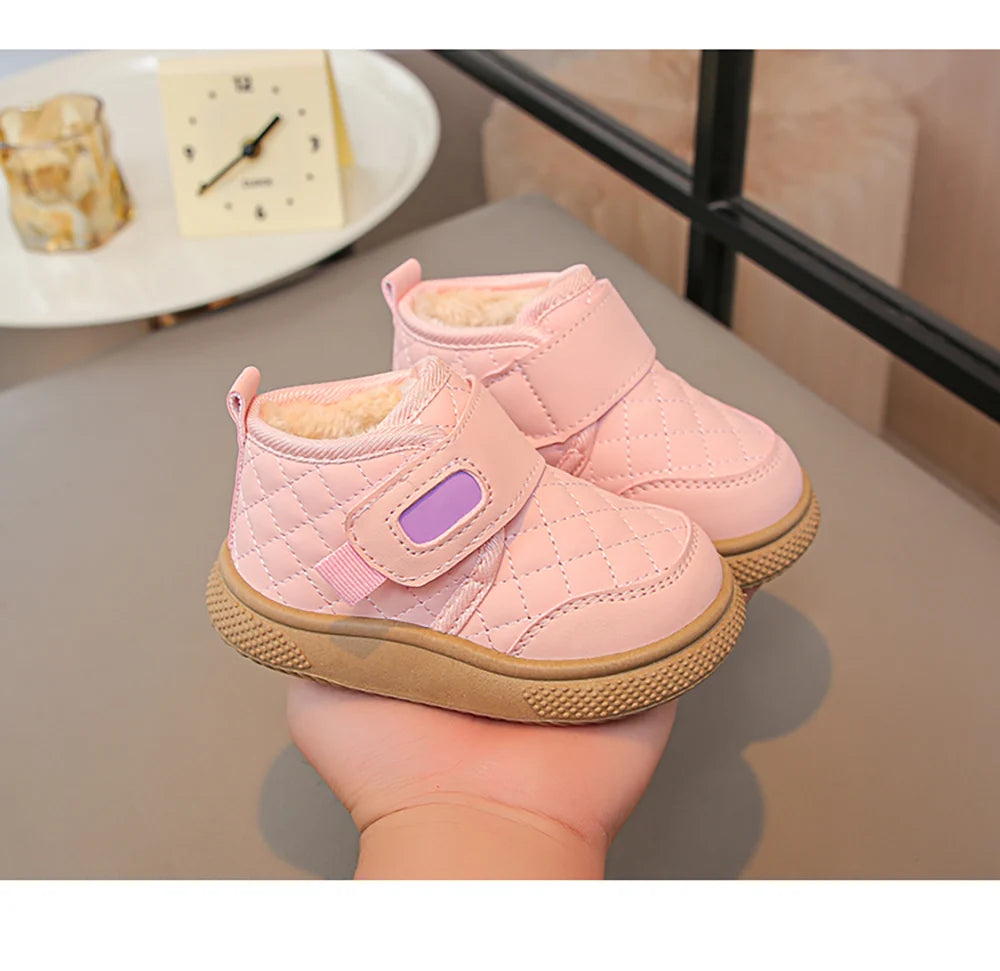 Winter Plush Boots For Children PU Leather Boy's Girl's Cotton Shoes Thick Warm Kid's Snow Boots Faux Fur Boots For Kids