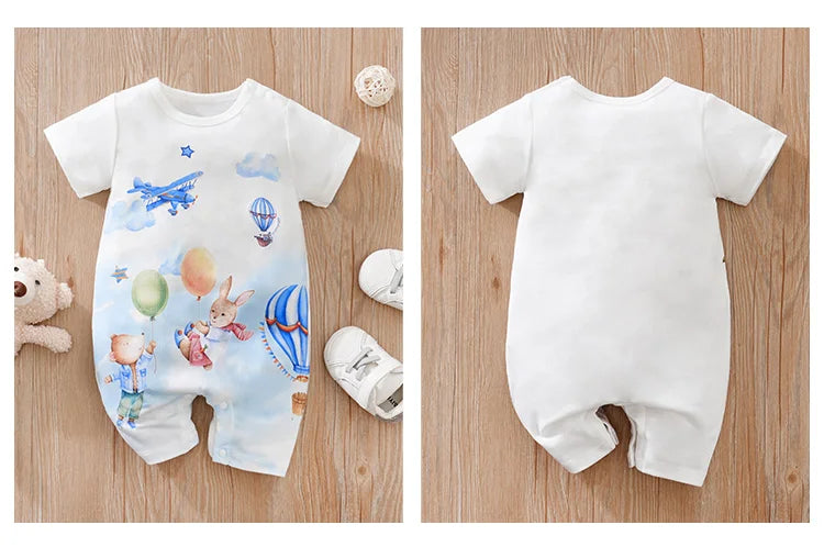 Baby Summer Bodysuit – Cute Cartoon Animal Print Short Sleeve Romper (0–18 Months) - I YAN