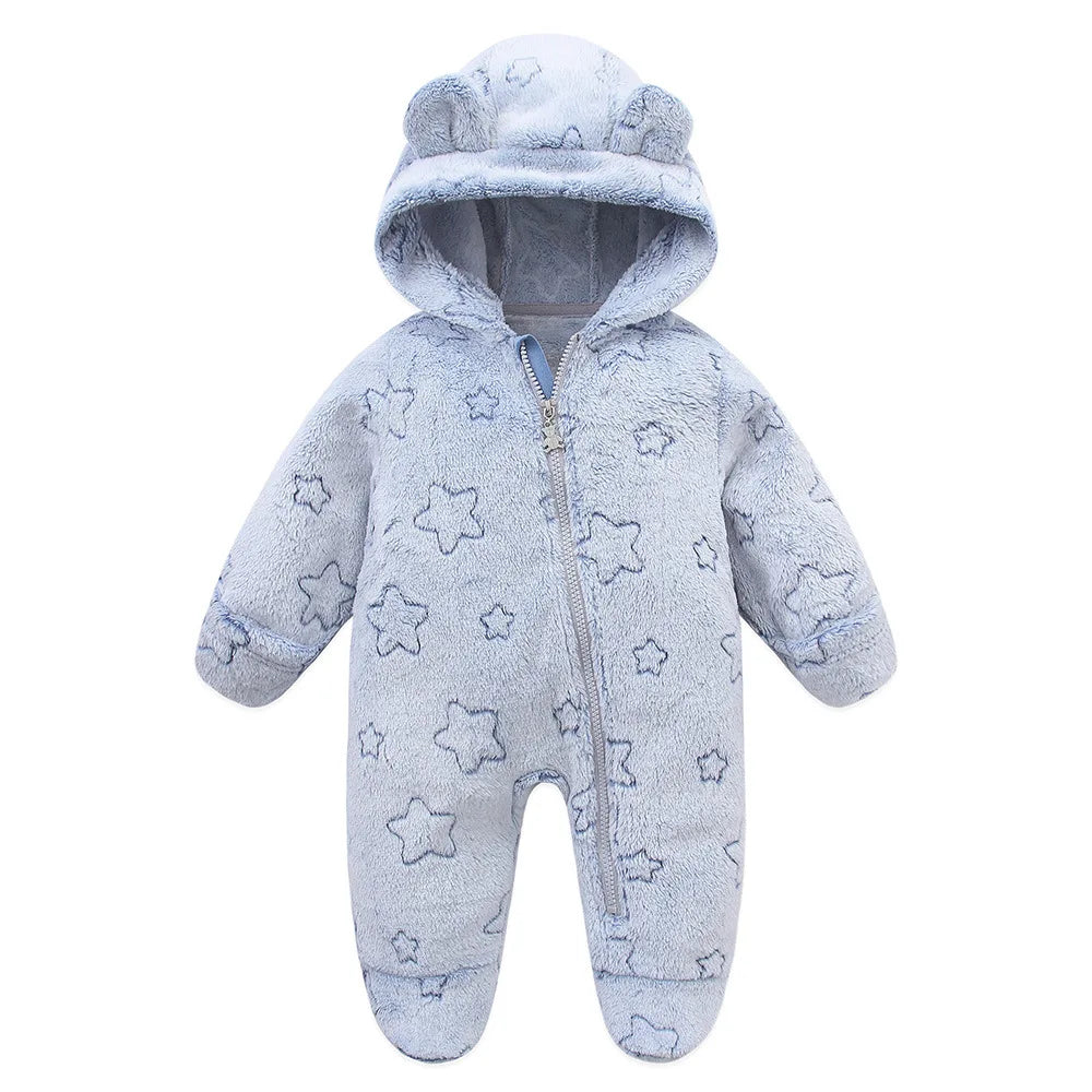 Autumn Winter Newborn Baby overalls Flannel Hooded Kids Baby Girl Rompers 0-1 Years Toddler Boy Jumpsuit Outfits