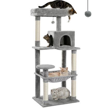 I YAN 5-level indoor cat tree with large hammock, sisal scratching posts, cozy condo, and top perch for large cats.