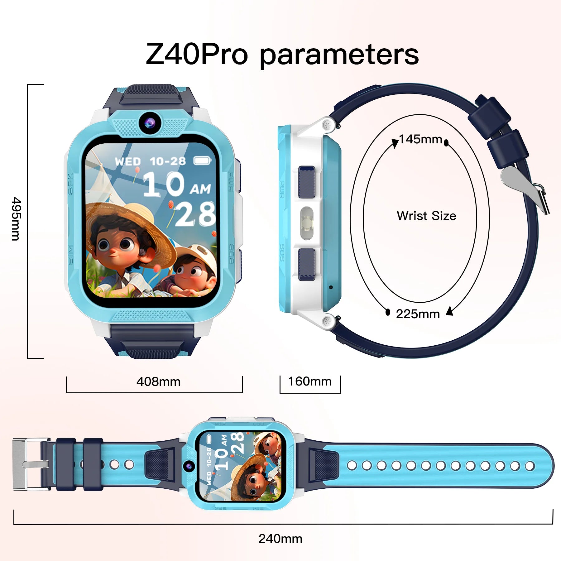 I YAN Z40Pro Kids Smart Watch with waterproof design, GPS tracker, 4G call, SOS feature, and digital display for children.