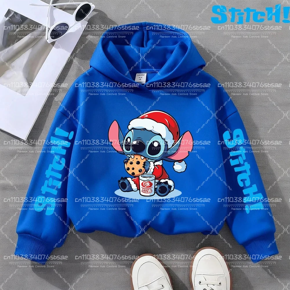 Disney Stitch Sweatshirts for Boys Girls Christmas Clothes Stich Print Hoodies Winter Pullover Outerwear Tops Children Clothing