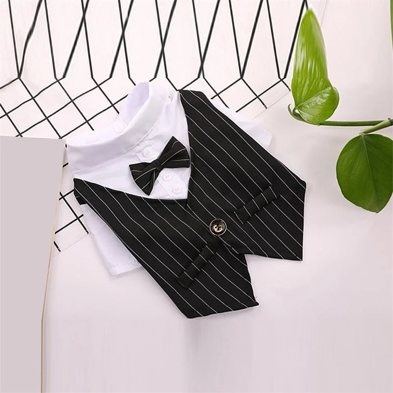 Pet Clothes Dog Shirt Dog Tuxedo Bow Tie Shirt for Boy Dog Wedding Party Bulldog Pug Puppy Costume Pet Teddy Summer Thin Outfits
