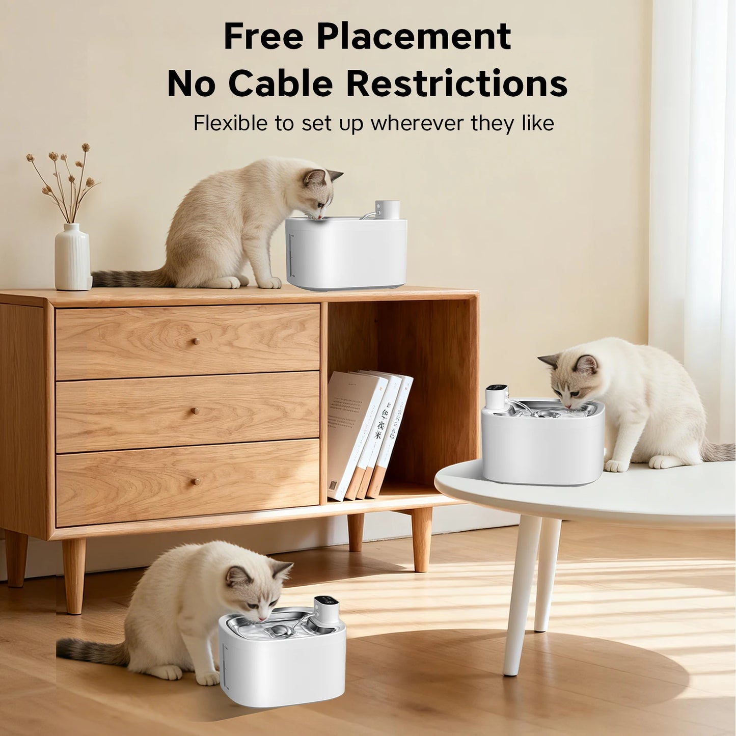 Wireless Cat Water Fountain 3.5L Pet Water Dispenser 4000mAh Long Lasting Battery Life Stainless Steel Pallet and Motion Sensing