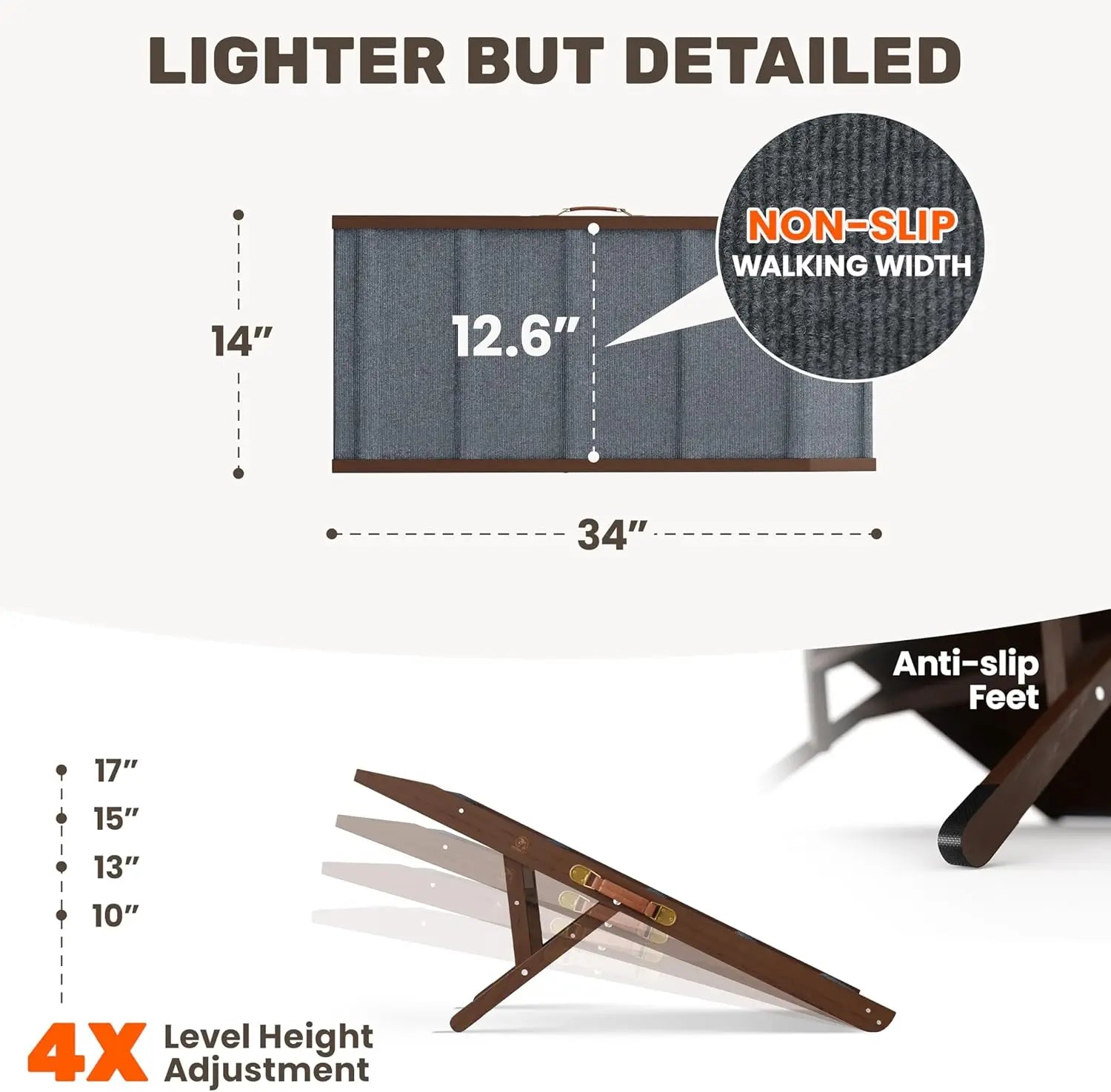 Adjustable Dog Ramp for Furniture and Beds - 34' L x 14' W Dog Bed Ramps for Medium Dogs with 4 Incline Levels & Non-Slip Tracti