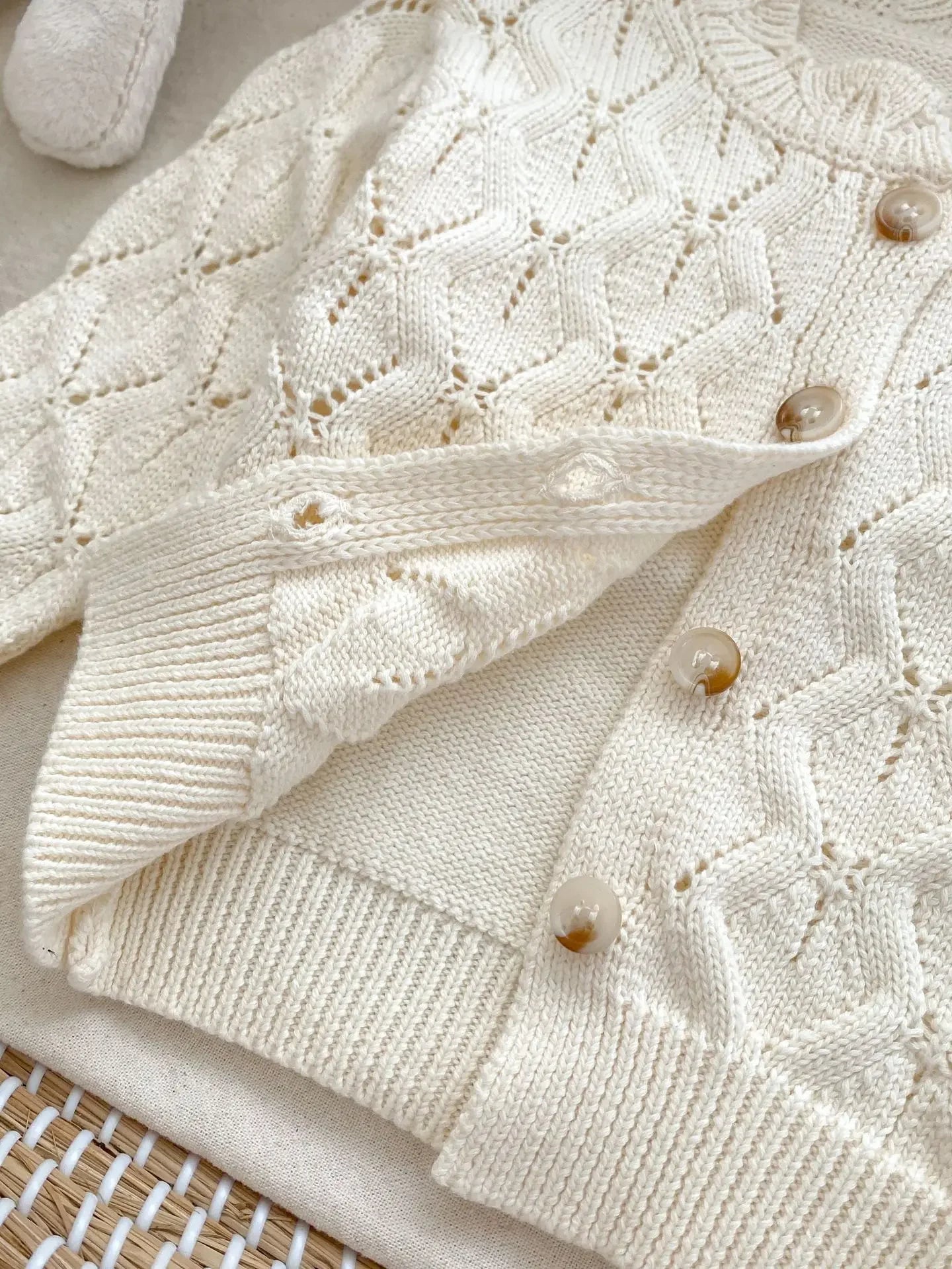 Baby Girl Knit Cardigan & Shorts Set – Hollow-Out Sweater 2-Piece Outfit - I YAN