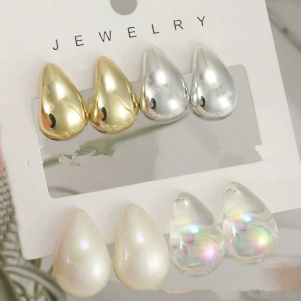 4Pair/Set Vintage Glossy Thick Acrylic Water Drop Stud Earring Fashion Creative Tear Drop Earrings Women's Elegant Party Jewelry