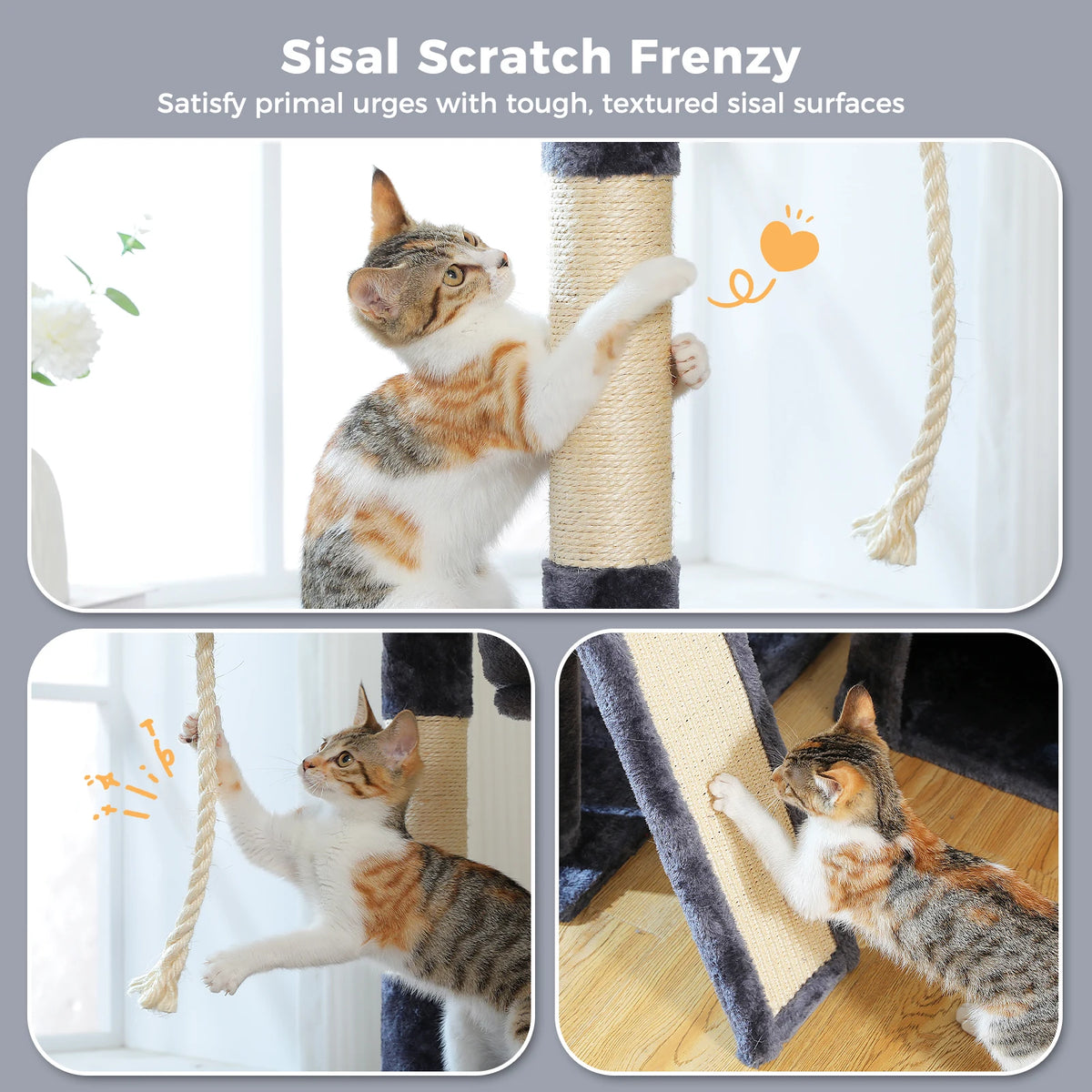Large multi-level cat tree tower by I YAN with sisal scratching posts, soft top perch, and spacious condo for indoor cats.