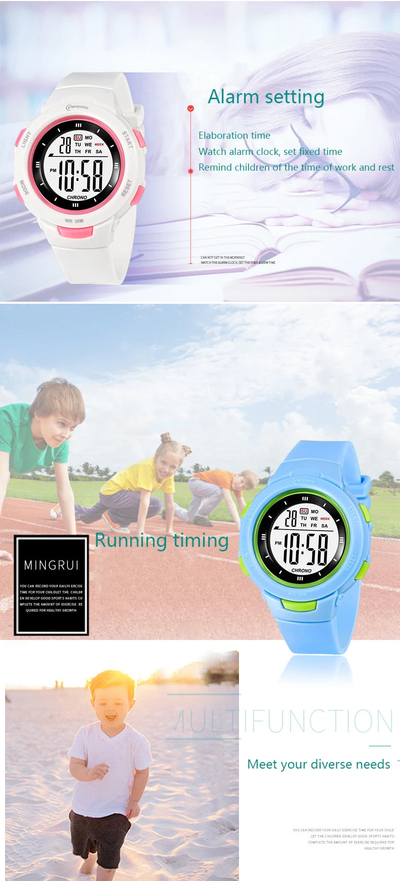 I YAN UTHAI CE49 kids smartwatch with luminous display, waterproof design, alarm, and electronic features for boys and girls.