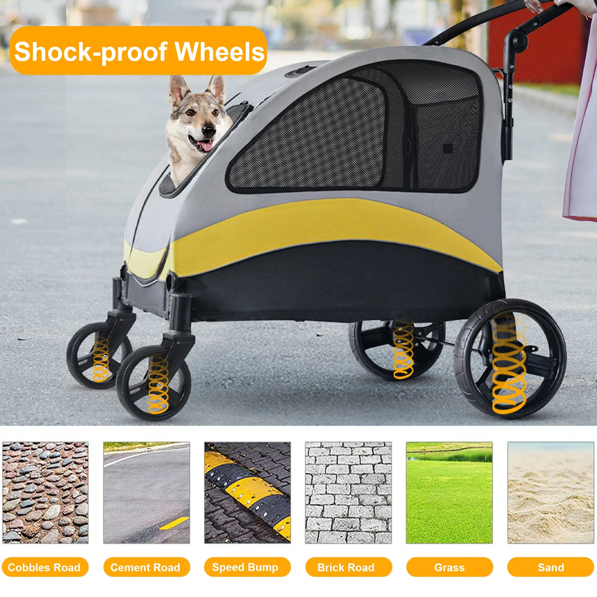Premium I YAN dog stroller pram with four wheels, foldable design, suitable for small to large dogs, ideal for travel and walks