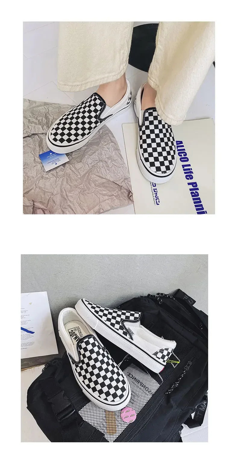 Children Spring Autumn Canvas Shoes Girls One Foot Slip on Shoes Kid Shoes Boys Soft Soled Comfortable Checkerboard Casual Shoes