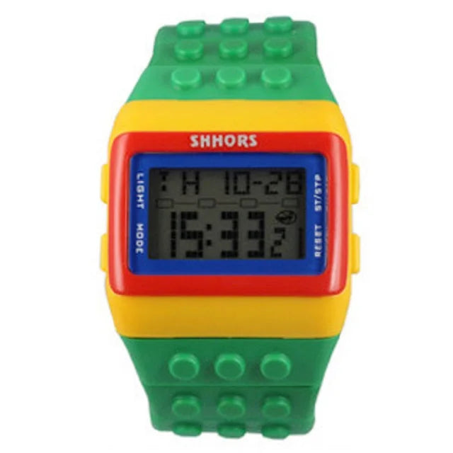 Children's Digital LED Constructor Blocks Watch – Colorful Unisex Sport Wristwatch Gift for Kids - I YAN