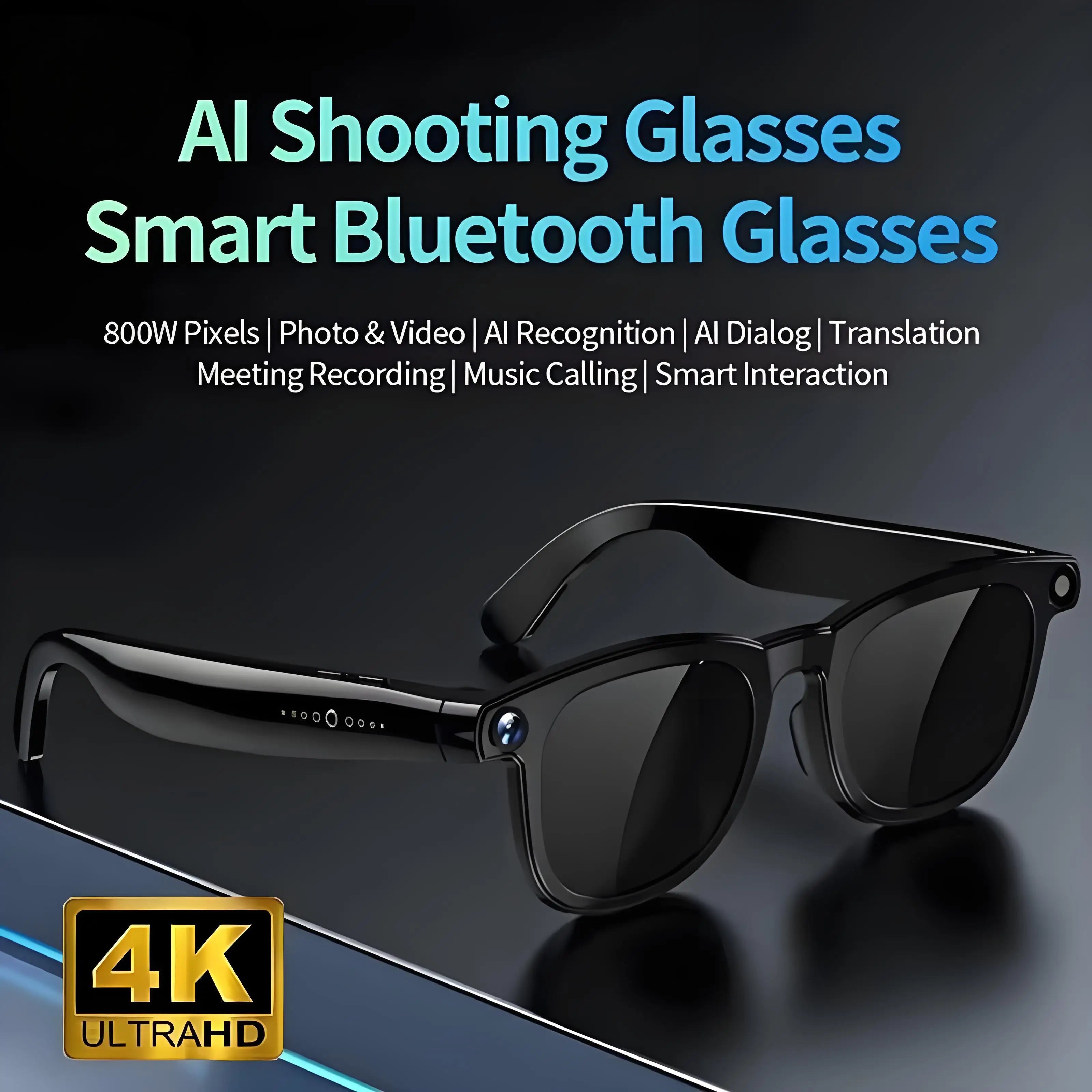 New AI Smart Glasses 800W HD Camera Black Technology Image Translation Chat GPT Video Call Photo Waterproof For Men Women New