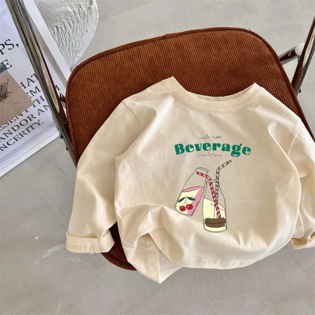 Long Sleeve Cute T-shirts Blue Tops 2026 Spring Autumn Clothes Kids Fashion Simple Versatile Base Shirt Loose Thin Sports Tops