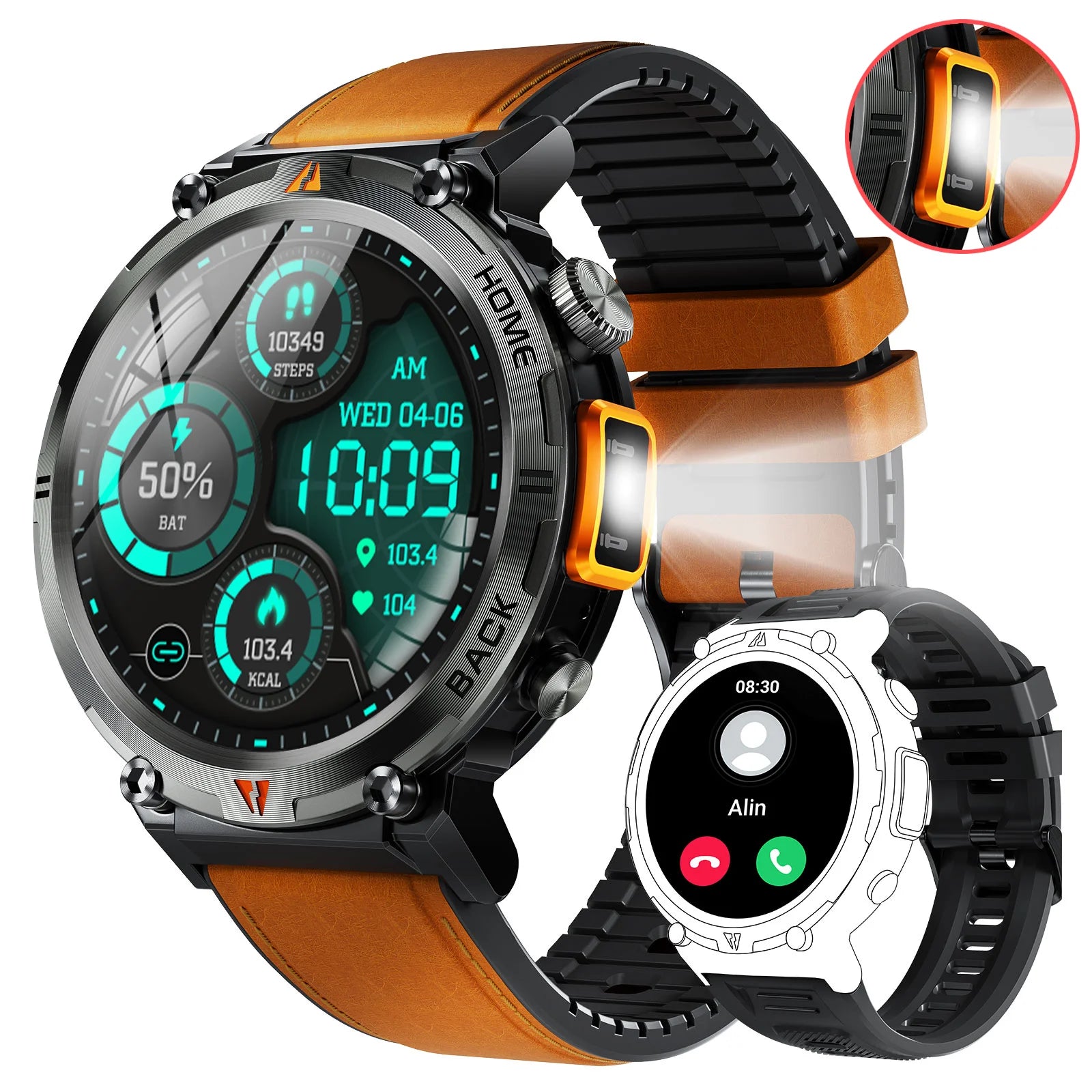 Bluetooth Call smartwatch for men Full Touch Screen With Health Monitor heart rate Flashlight Smart watch