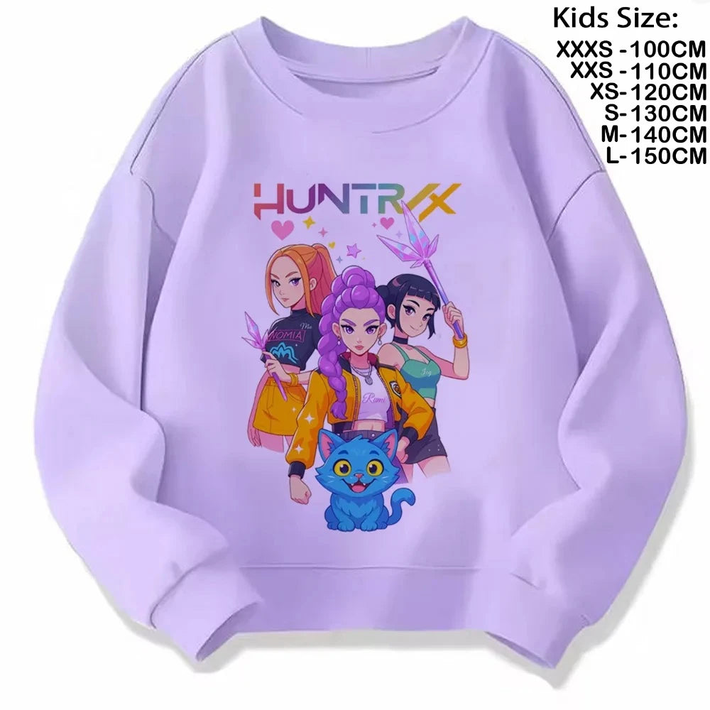 Movie Fans Gift Hoodie Girls Kids Huntrix Kpop Demon Hunters Children's Sweatshirt Cute Tiger Harajuku Hoody for Boys Girls