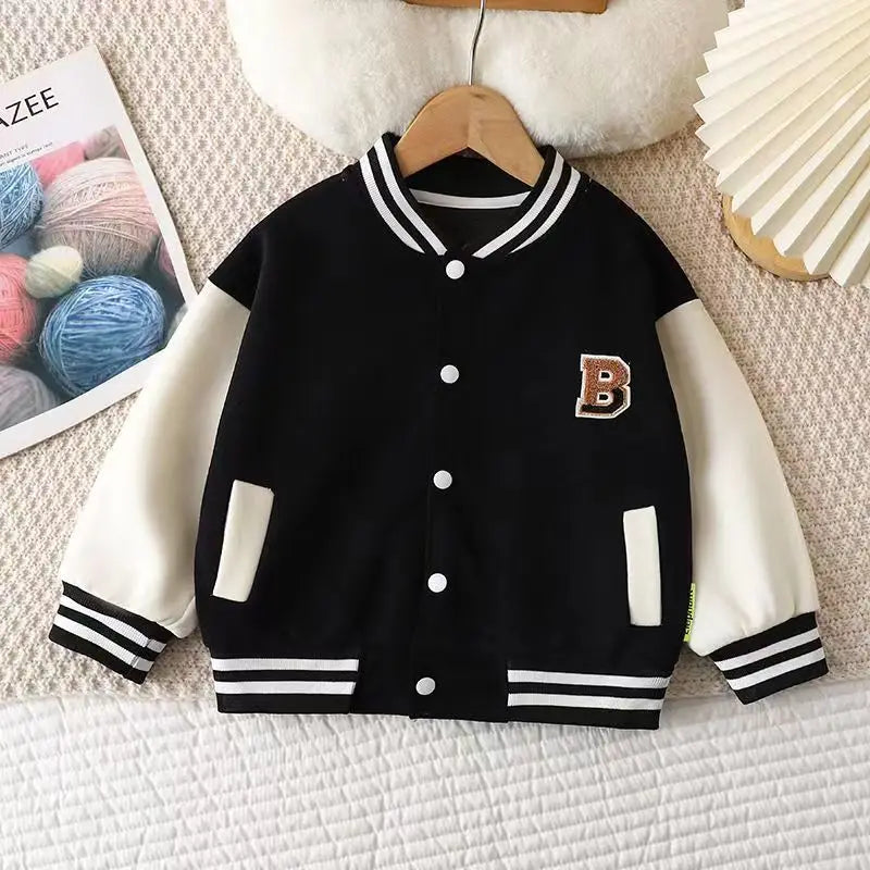 2024 Boys Baseball Jacket Baby Letter Round Collar Coat Spring Autumn New Girls Fashion Casual Sports Outerwear 12M-12 Years Old